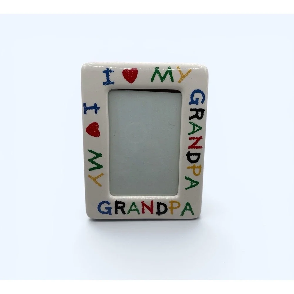 90's I Love My Grandpa Picture Frame CERAMIC Colorful Gift 3x5 VTG